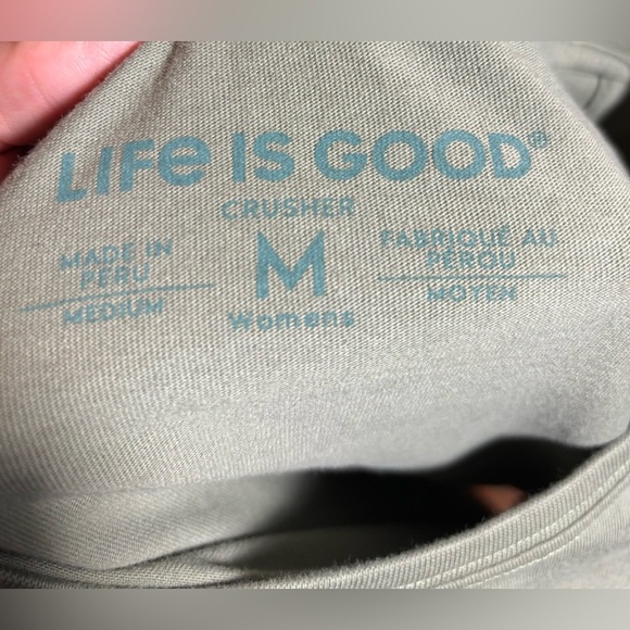 Life is Good Moss Green Peace Flower Long Women T Shirts Women’s Size Medium - Picture 7 of 7